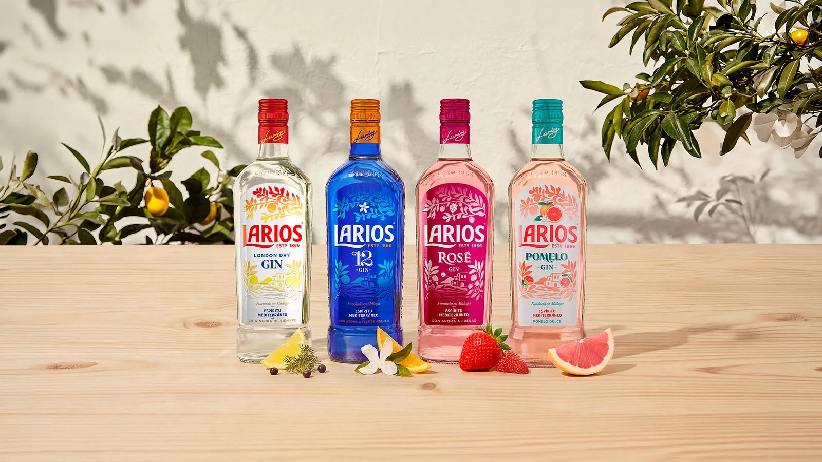 Outdoor Table Display Gin Bottles Citrus Fruits Botanical Garnish Larios