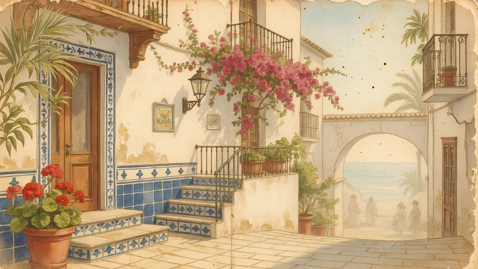mediterranean-courtyard-bougainvillea-archway-seaside